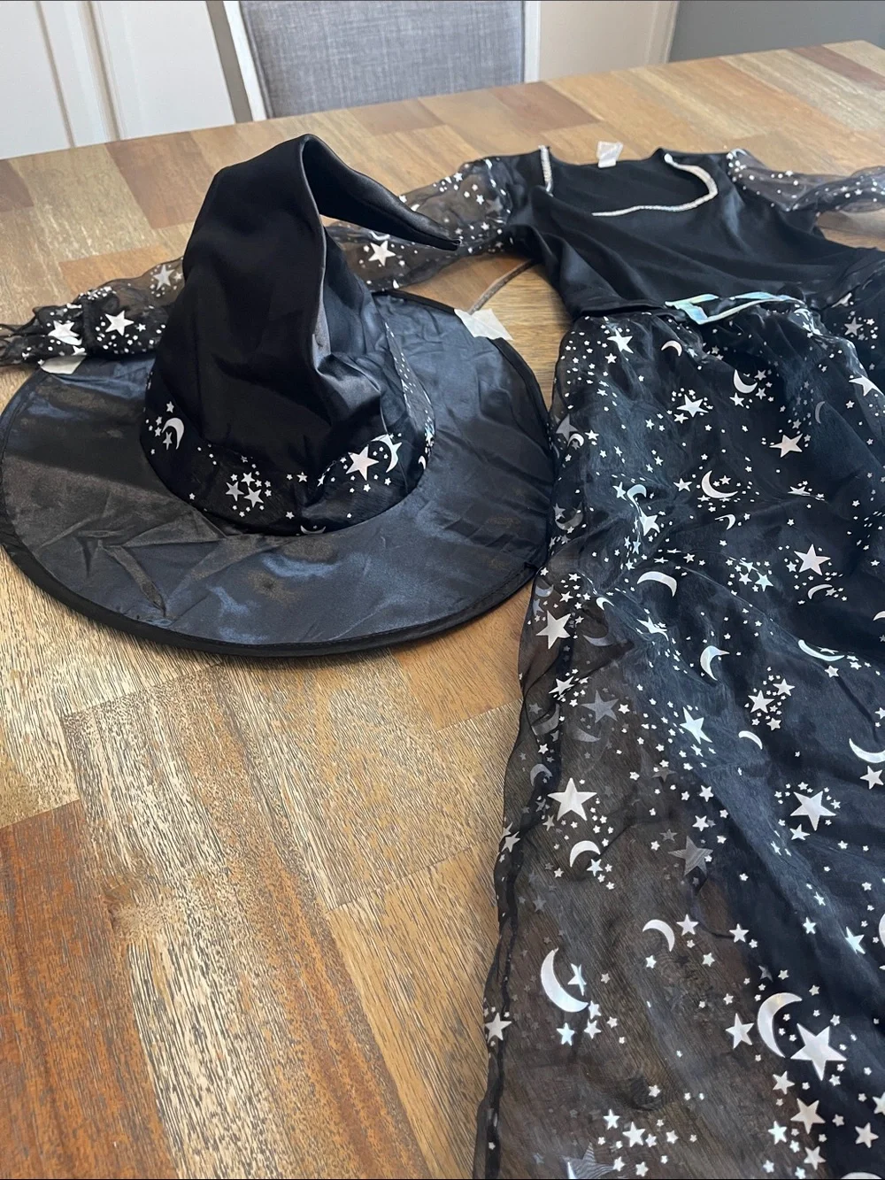 Girls Black Star & Moon Witch Costume Dress with Hat